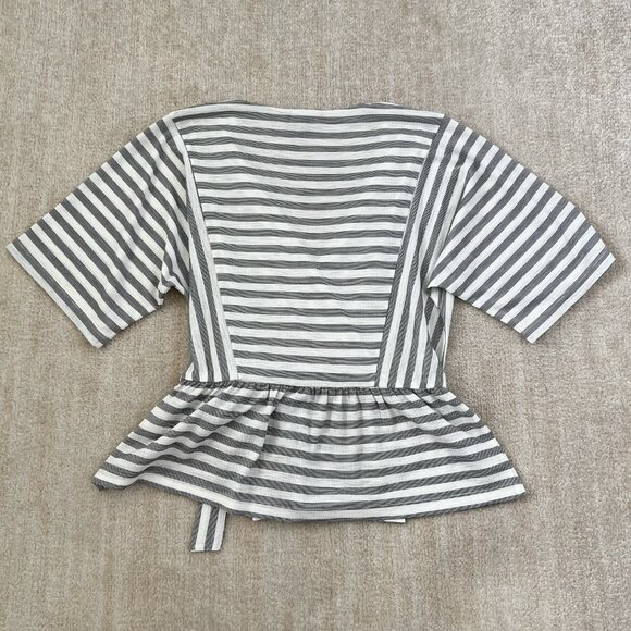 DKNY Faux Wrap Stripe Short Sleeve Blouse Top S - Picture 4 of 7